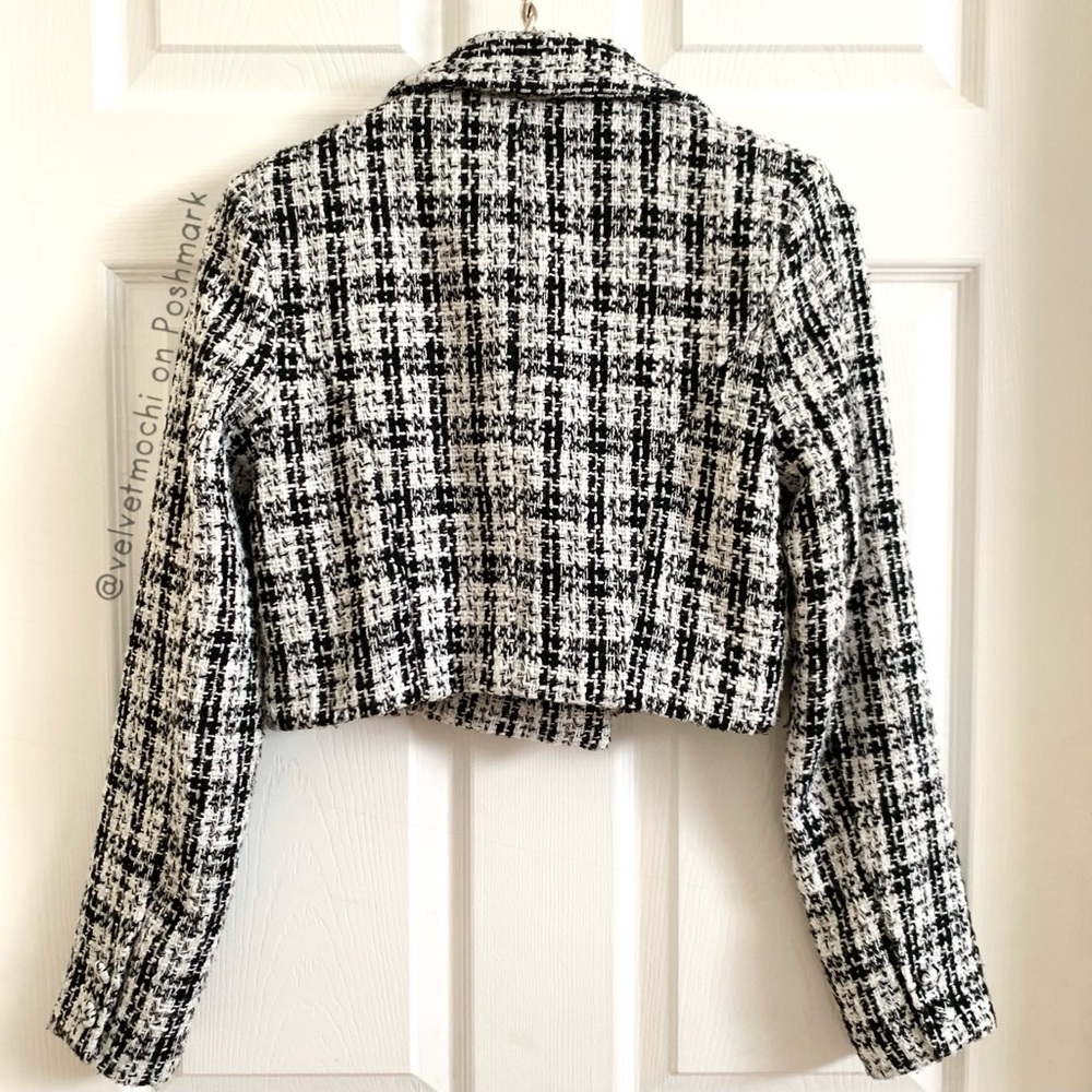 Forever 21 · Tweed Crop Blazer Black White and Silver Cropped Jacket - Picture 3 of 10